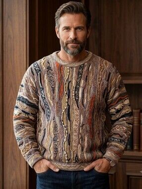 Coogi Linen Cotton Knit Woven 3D Vintage Sweater Shirt